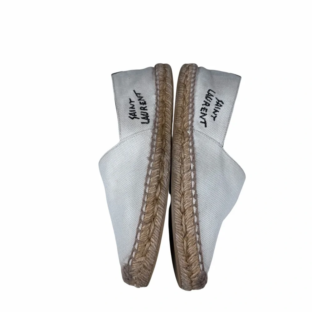 Saint‎ Laurent Beige Canvas Espadrilles w Embroidered Logo Sz 36